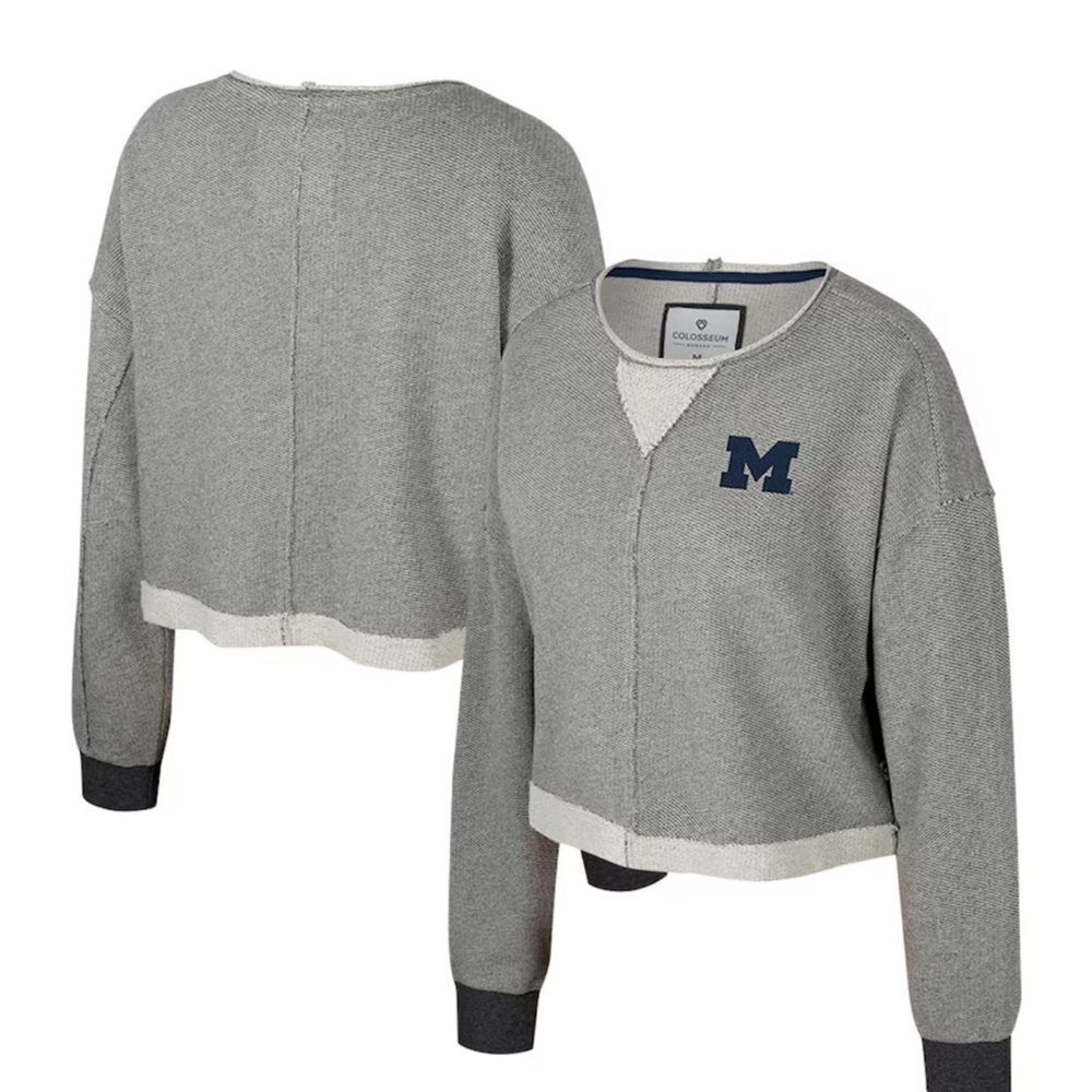 Colosseum Michigan Magnum Scoop Neck Cropped Pullover Sweatshirt Grey XL NWT